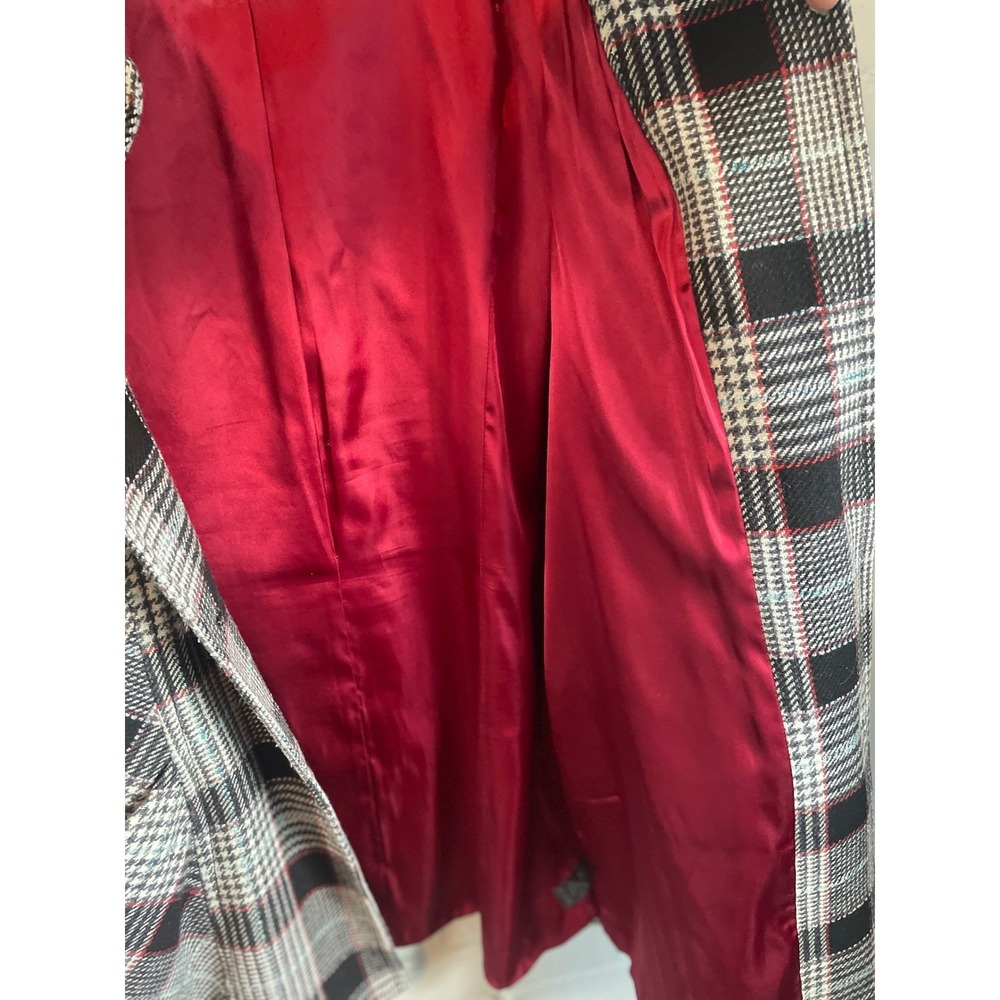 Vintage Guess Women's Houndstooth Plaid Wool Blend Jacket Coat Red Lining Size L - Picture 6 of 8
